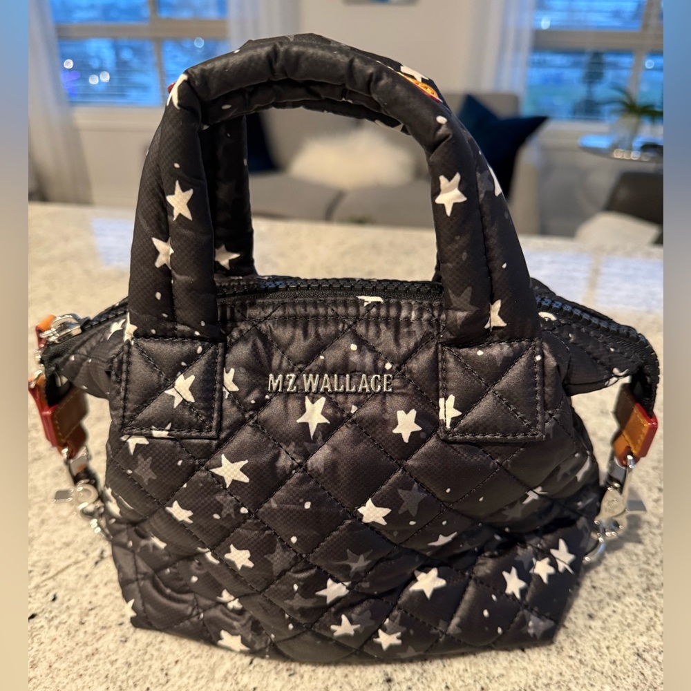MZ Wallace Black Micro Sutton with White Star Print